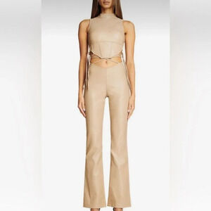 I AM GIA  Faux Leather waist tie up Pants in Tan Beige  size XXS